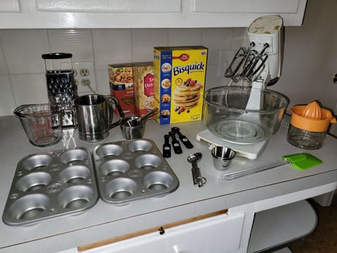 Lots of baking and cooking supplies in our kitchen.