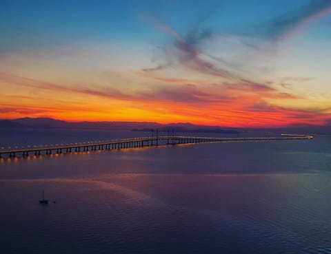 Panoramic bridge  view from the wide balcony during dawn ! 