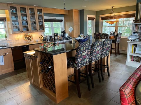 Large, well-stocked kitchen.