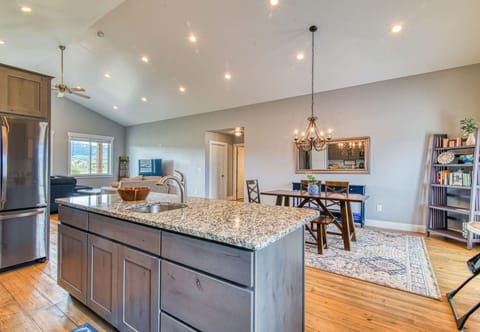 Extra prep space at the kitchen island with extra seating as well