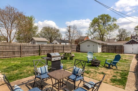 patio set, propane BBQ grill, Fire Pit and backyard games 