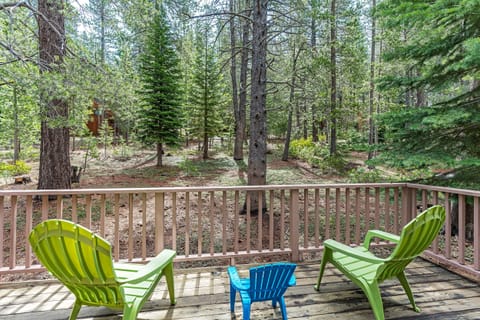 Back deck with serene views of the greenbelt backyard