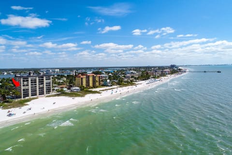 Dolphin Watch (red arrow) beachfront complex at north end of Ft Myers beach, Estero Island