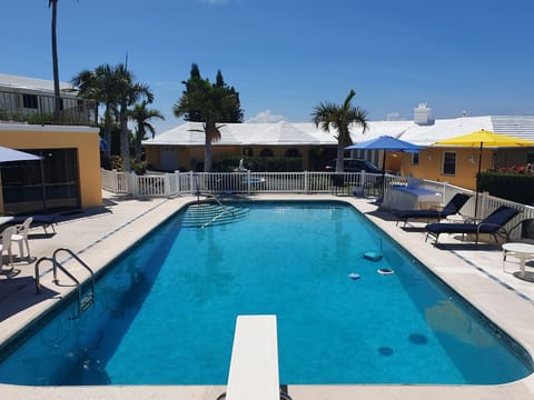 View from spring board. Pool and patio deck decor may vary upon arrival. 