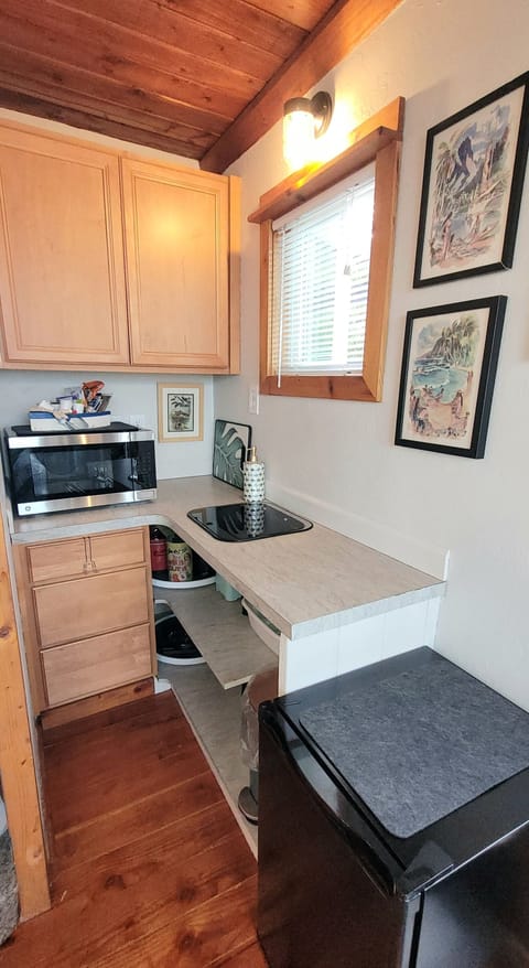 Updated kitchenette now includes a sink and microwave/convection/air fryer.