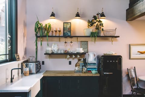 Kitchenette with Wolf Counter Top Oven, Smeg Freezer/fridge, induction cook top