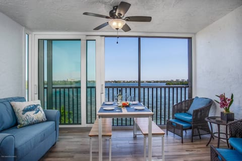 Incredible intracoastal views from the screened lanai.  Close the sliders to keep cool during the hot summer.