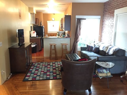 view into the kitchen and bar