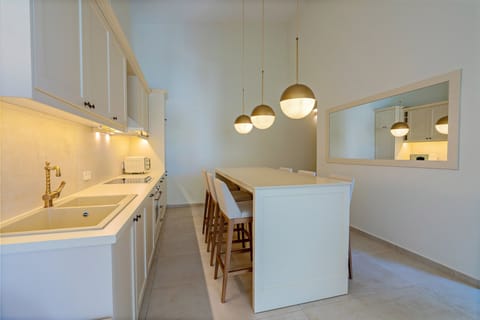 Fully equipped kitchen with breakfast counter.