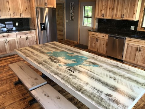 Large kitchen table seats 12.