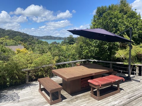 Front deck with water views