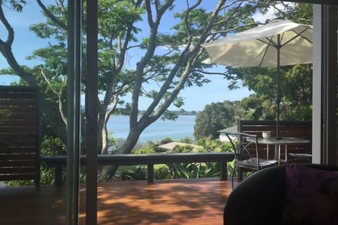 The view from the guest lounge looks out over the upper Tauranga harbour.