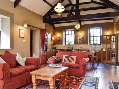 Open plan living space with wood beams | The Old School Penallt, Penallt, near Monmouth