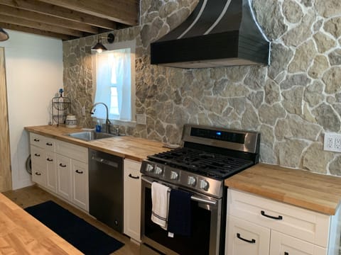 Gas Range with local stone backsplash