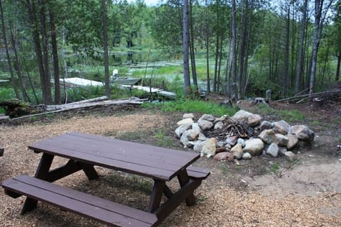 Lean-to with picnic table, fire-pit and waterfront 