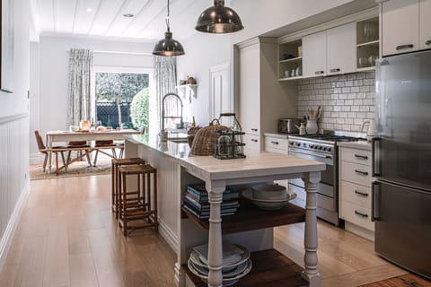 View from sitting area at the end of kitchen/dining area.