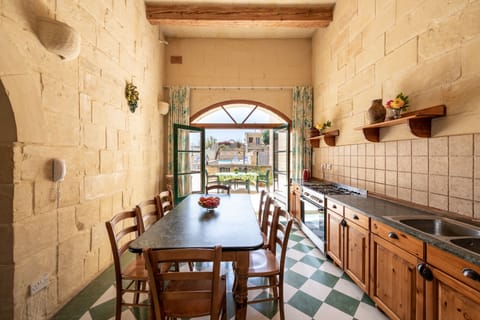 Kitchen with pool view