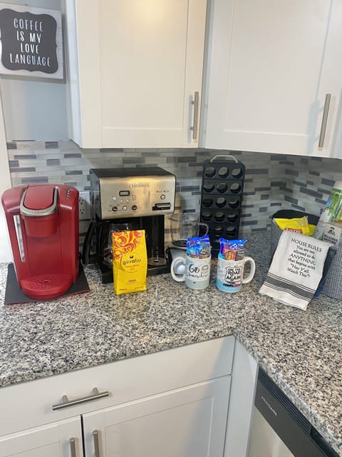 We are all about coffee!  There is a Keurig,  Cuisinart  and a  frother
