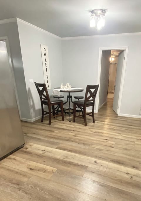 Eat in kitchen area - master bedroom is door to right of table