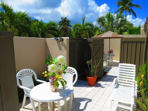 Private, furnished, tropical garden patio.