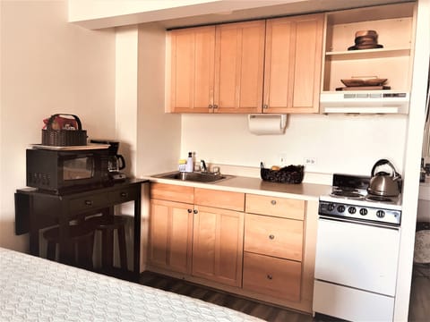 Kitchen area. Coffee and tea provided.