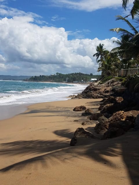 The beautiful view to right, you can walk to a restaurant/bar down the beach.  