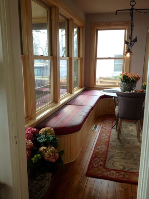 Lounge under the wall of windows overlooking lovely Lake Pepin while dining.