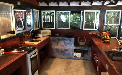 full equipped kitchen with gaz and wooden stoves
