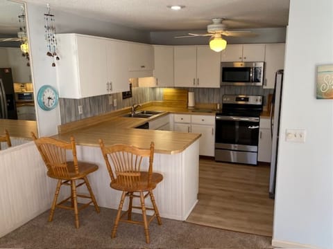 Fully stocked kitchen.