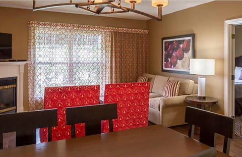 Gas fireplace, pull out couch, flat screen TVs.  