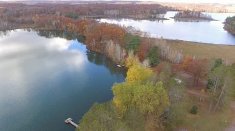 Aerial view of Delta Lodge and Lake Everett - 13 cabins.