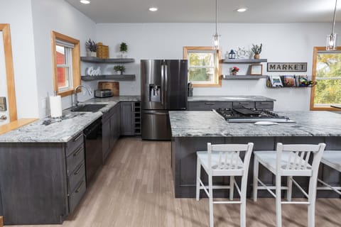 Large sink, double oven and full size fridge