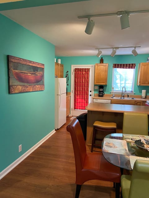 Coffee maker, microwave, and full size refrigerator