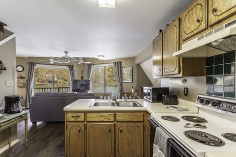 Fully stocked kitchen.