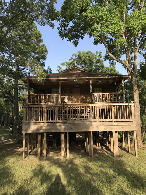 Looking up at deck and porch from lake