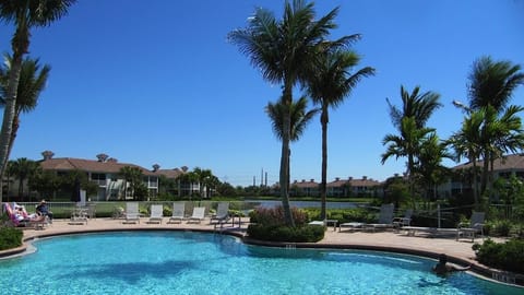Resort style heated pool with hot tub