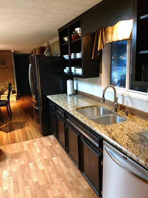 Kitchen sink, dishwasher and refrigerator