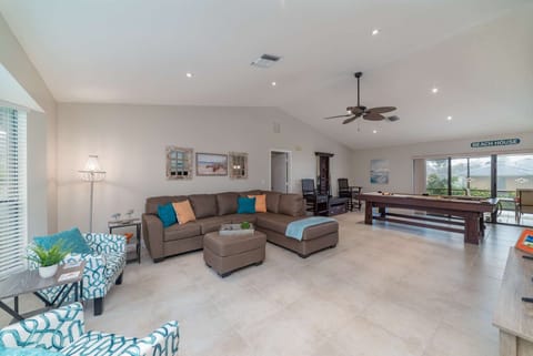 This is the view that awaits as you enter the home. And yes, that is a pool table!
