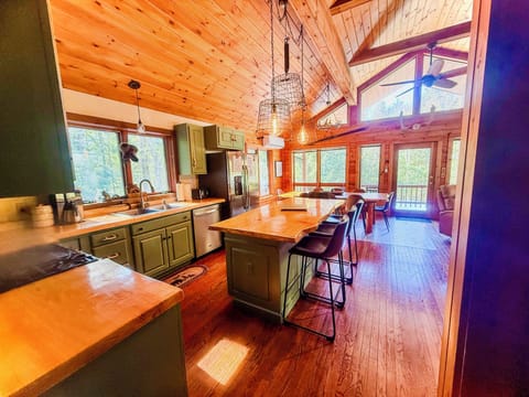 Kitchen island has seating for 4.