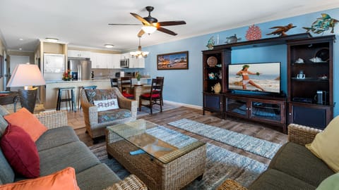 Living room area with a flat screen TV