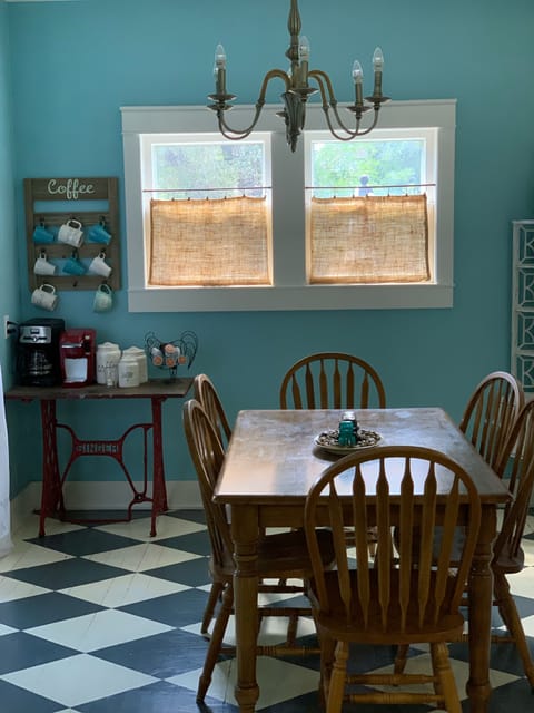 Dining for six and cute coffee bar with enough to get you started