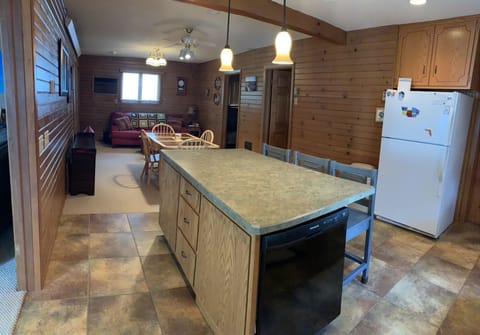 Kitchen, dining, seating area