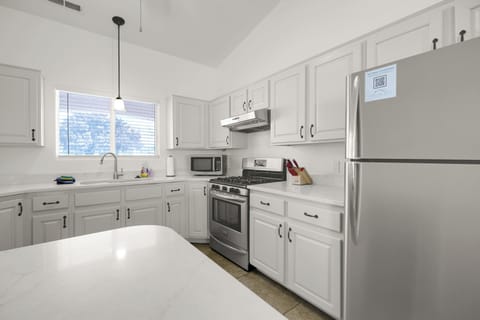 Fully stocked kitchen with everything you need to cook and host meals.