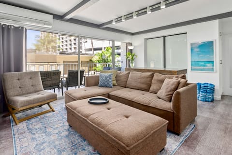Spacious living room, air conditioning & couch that turns into a queen sofa bed.
