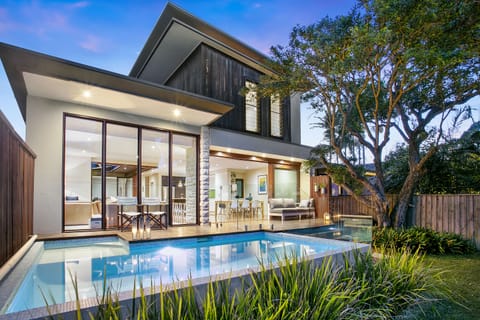 Back garden with heated pool