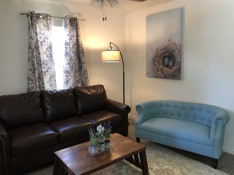 Adorable living room with pull out queen sofa