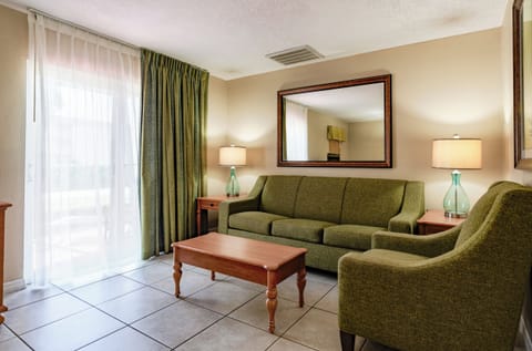 Living area. Exact unit will be assigned upon arrival. Views, colors, and decor may vary.