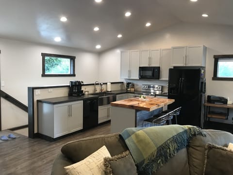 Kitchen/stairway/door to the deck. 