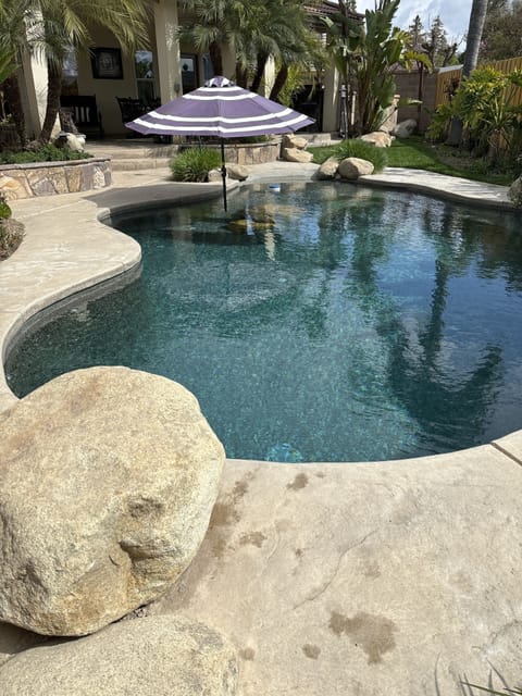 Beautiful Pool with Umbrella Beach Entrance and Waterfall