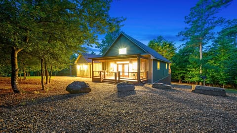 Cabin Front - Full Porch with Swing and French Doors